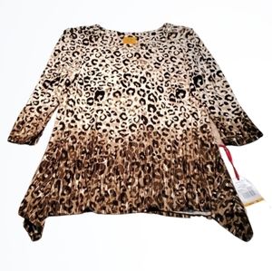 Ruby Rd Must Haves Shark Bite Brown White Black Ombre Leopard Top Size S NWT